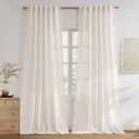 NICETOWN Ivory Sheer Linen Curtains 84 Inch Length for Bedroom Living Room 2 Panels, Ivory Rod Pocket & Back Tab Semi Sheer Drapes Privacy Semitransparent Farmhouse Window Treatment, W52 x L84