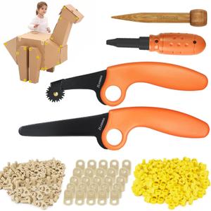 Cardboard Construction Tools Kit 966-pieces, Cardboard Project Tools for at Home Play + Classroom Learning, Reusable Tools for Boys and Girls