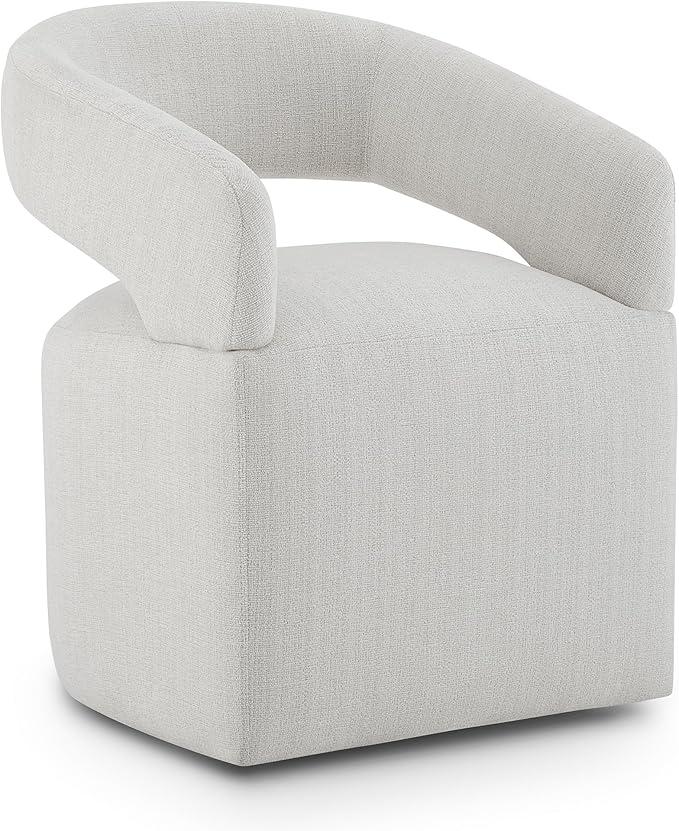 KISLOT Upholstered Dining Chairs Set of 1, Modern Rolling Dining Chairs with Hidden Casters, Arm Kitchen Chairs with Linen Look Fabric, Padded Barrel Chairs for Dining Room, Kitchen, Bedroom, Linen