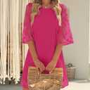 LookbookStore 3/4 Sleeve Dress for Women Shift Cute Summer Tunic Floral Lace Dresses (Pink, S)