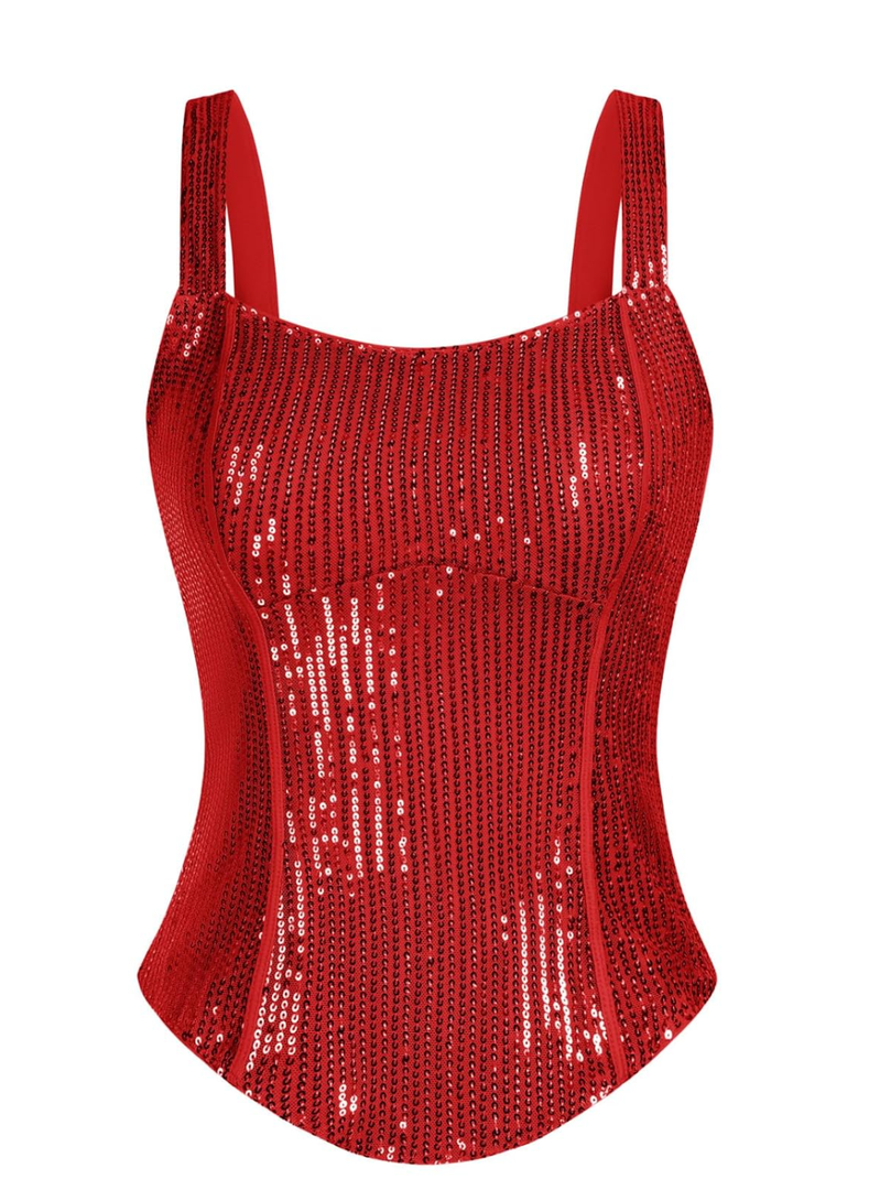 GRACE KARIN Sequin Tank Tops for Women Bustier Corset Top Sparkle Sexy Slim Camisole Sleeveless Party, Size XS