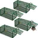 Qualirey 4 Pcs Humane Rat Trap Chipmunk Squirrel Cage Trap 4.33 x 4.33 x 9.06 Inches Foldable Rodent for Small Live Animal Voles Hamsters Catch and Release for Kitchen Yard Garage (Green)