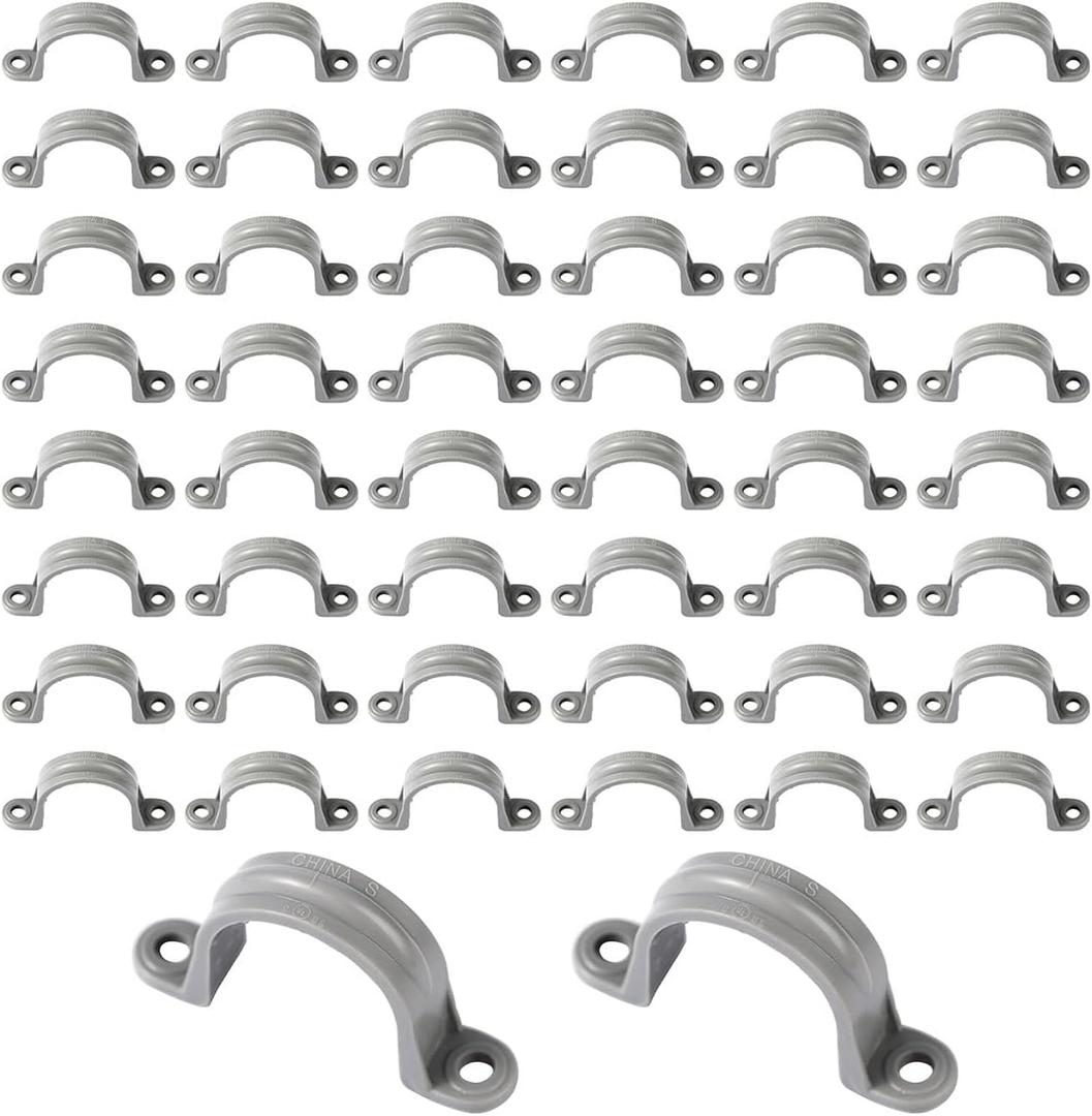 50Pcs 1 Inch PVC Pipe Straps, 2 Holes Plastic Conduit Strap Pipe Clamps Supports, Conduit Clamp Pipe Mounting Bracket Clips for PVC Pipes Conduit Cables Hose (1 Inch)