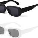 BUTABY Rectangle Sunglasses for Women Retro Driving Glasses 90s Vintage Fashion Narrow Square Frame UV400 Protection (Black Frame Grey Lens+white Frame Grey Lens)