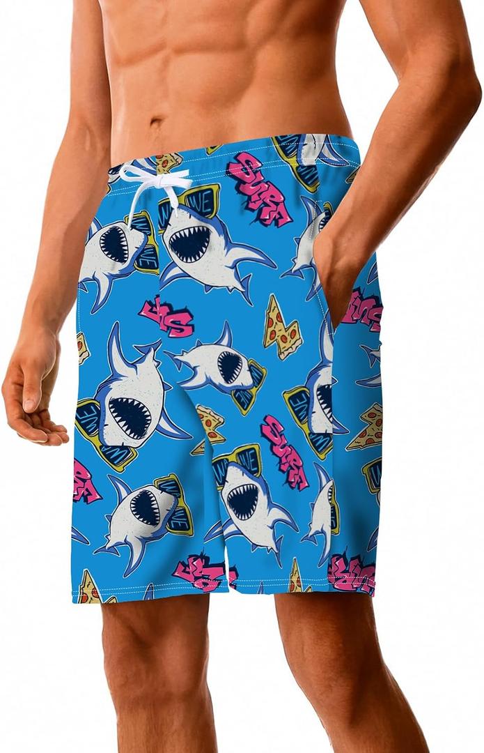 Men's Graphic Shorts Drawstring Waist Beach Hawaiian Athletic Workout Elastic Lightweight Summer Casual Shorts with Pocket, S