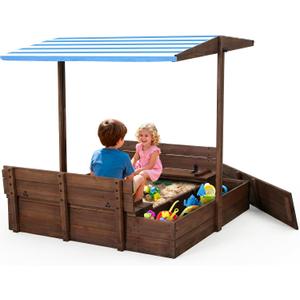 Kids' Outdoor Wooden Sandbox with Id,Sand Box with Toy Storage Box,Kids Play Equipment Sand Protection Bottom Liner Included 47X47in. (Brown), 47.2 inches x 47.2 inches x 46 inches