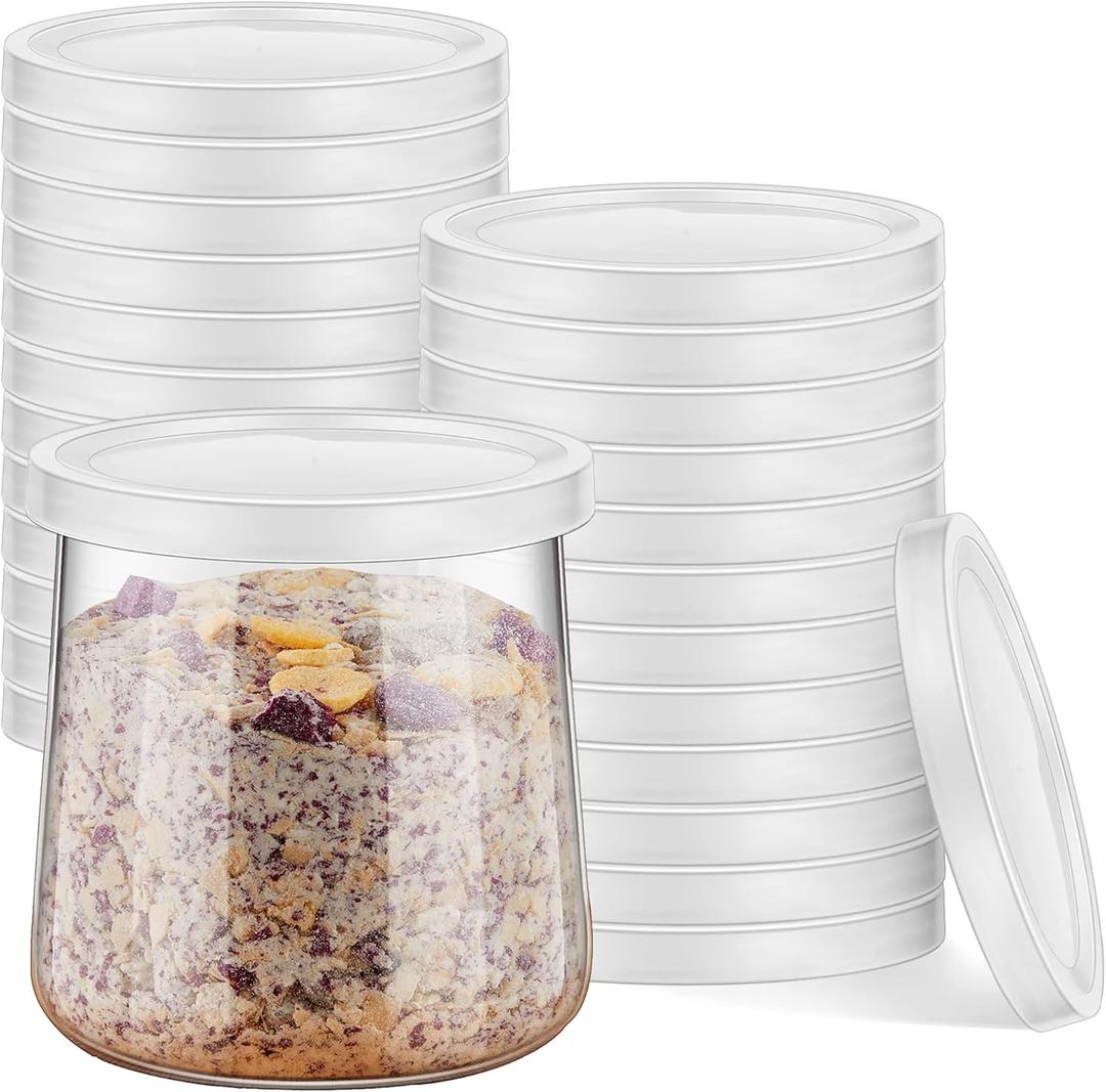 Tessco for you 24 Pieces Yogurt Container Lids Clear Plastic Jar Lids Not Included Jar Replacement Compatible with Oui Yogurt lid Transparent