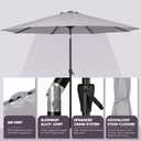 Tempera 9ft Patio Market Outdoor Table Umbrella with Push Button Tilt and Crank, Large Sun Umbrella with Sturdy Pole & Fade Resistant Canopy, Easy to Set, Grey