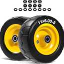 11x6.00-5 Flat Free Lawn Mower Tire and Wheel with 3/4" bearing bore, with 5/8 Bearings & Spacers, Y-Pattern Tread, Fits Zero Turn Mower and Garden Tractor, 450 lbs Capacity, 2-Pack
