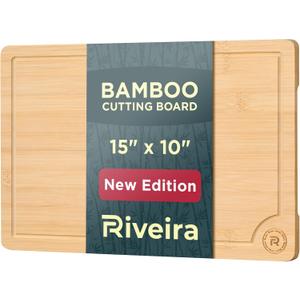 Riveira Wood Cutting Board  Gourmet Bamboo Grandeur: 15 x 10 Inches Wooden Cutting Boards For Kitchen  Natural Cutting Boards For Kitchen  Innovative Juice Grooves Non Toxic Cutting Board