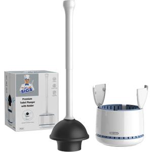 MR.SIGA Toilet Plunger with Holder, Heavy Duty Toilet Plunger and Holder Combo for Bathroom Cleaning, White