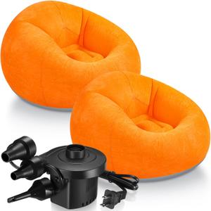 Realspring 2 Pcs Inflatable Bean Bag Chairs with Electric Air Pump Outdoor Blow up Chair Inflatable Lazy Sofa Folding Portable Loungers Couch for Living Room Bedroom(Orange)