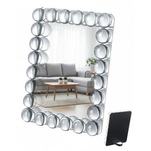9.45 x 7.09 Inch Vanity Table Mirror Bubble Crystal Framed Desk Makeup Mirror Beaded Standing Room Decor for Dressing Tabletop Living Room Bedroom Office Home