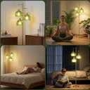 COTTHOS Gold Floor Lamp for Living Room, Modern Standing Lamp Brass Glass Green Tree 3 Light Tall Floor Lamps for Bedroom & 800 Lumens LED Bulbs, Vintage Flower Lamp Shade Farmhouse Boho Bohemian