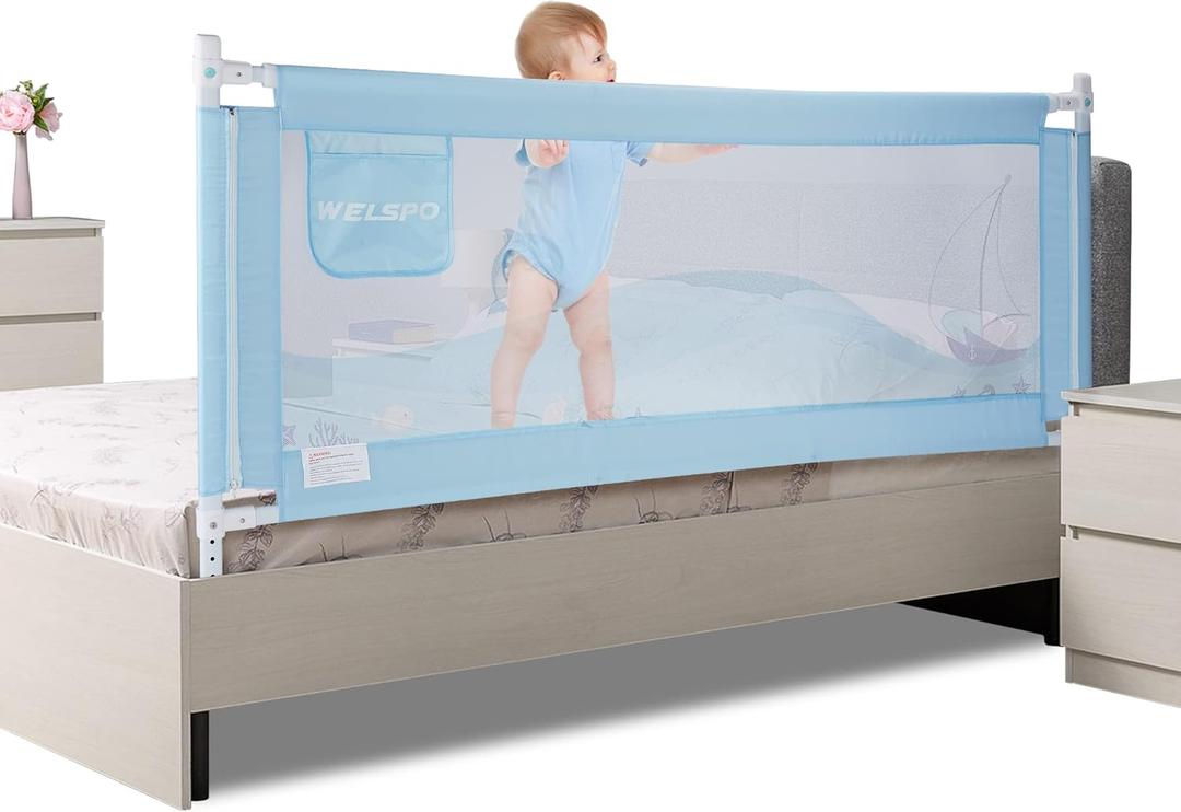 welspo Bed Guard Swing Down Bedrail for Convertible Crib, Kids Twin, Double, Full Size Queen & King Mattress(Blue)