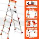 LANBITOU Ladder, Aluminum 5 Step Ladder with Handrails, Anti-Slip Wide Pedal, Tool Platform, Folding Step Stool Step Ladder for Stairs Home Outdoor Work, Lightweight-Portable, 330lbs-Capacity,