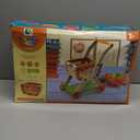 Kids Shopping Cart with Cutting Play Food Set for Kid Kitchen, 2 in 1 Shopping Cart for Kids Grocery Store Pretend Play Kitchen Accessories Sorting Food Bucket Learning Toys Gift for Toddler 3-5 (Brown)