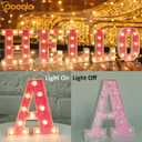 Pooqla LED Marquee Letter Lights, Pink Glitter Light Up Letters Alphabet Sign Battery Powered Night Light, Birthday Party Wedding Girls Gifts, Christmas Room Dorm Bedroom Decoration, Pink Letter V