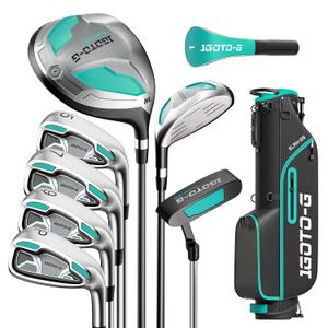 1GoTo-G 9 Pieces Golf Clubs Set for Women - Complete Golf Clubs Full Set Includes Stand Bag with Rain Hood, 1# Drive, 5# Hybrid, 5# 7# 9# PW# Irons and Putter, Green - Women’s, Left