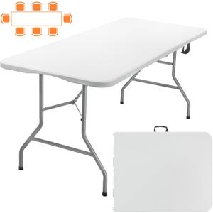 SKOK 330lbs Folding Picnic Table 6 Foot, 6FT White Plastic Picnic Table Portable with Carry Handle, White Tailgating Utility Commercial Craft Table with Heavy Duty Frame for Party