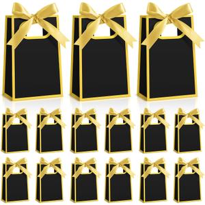 AmazingSpark 50 Pcs Black Gold Mini Gift Bags Bulk 6.3 x 3.9 x 2.8 Inch Party Favors Elegant Small Gift Bags with Handles and Ribbon Bows for Wedding Birthday Bridal Baby Shower Party Favors