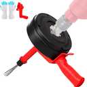 Drain Auger,SEVVETROOL Spin 1/4"x50' Hybrid Drain Cleaning Machine Snake Auger with Auto-Feed,Plumbing Snake Clog Remover with Glove for Shower,Bathtub,Sink,Kitchen,Sewer(7.5M/25ft,Red)
