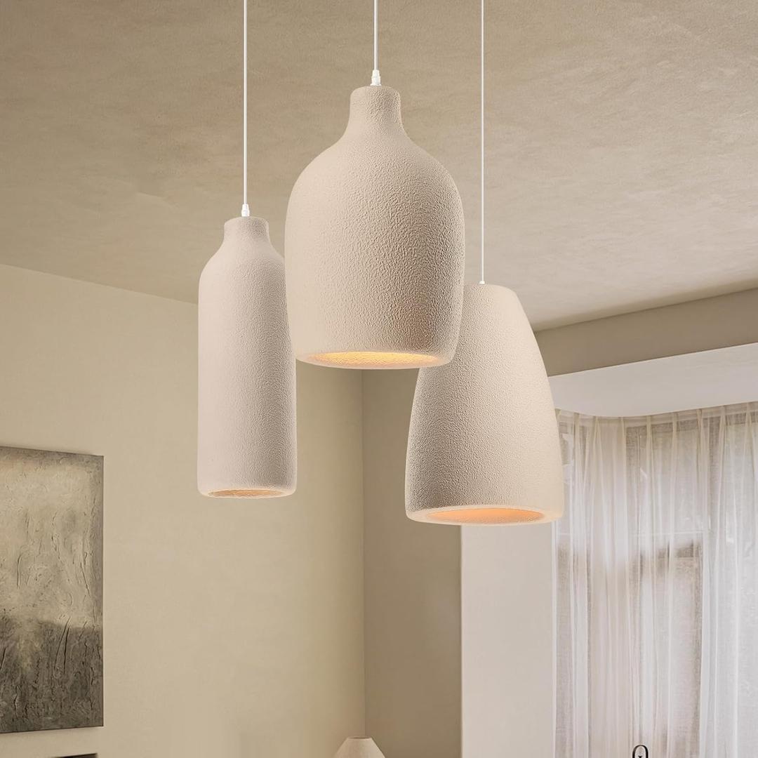 JAYMP Wabi Sabi Pendant Light for Dining Room Kitchen Island Light Hallway Restaurant Hanging Lamp E26 Base Japanese Style Wine Bottle Shape Lighting Fixture, 1 Pack (Light Brown, C Shape, D26H46cm)