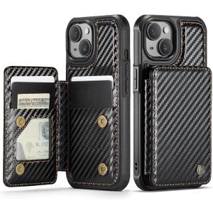 Vinich for iPhone 15 Wallet Case with Card Holder, RFID Blocking Credit Slots Kickstand Shockproof Phone Cover Fit for iPhone 15 6.1" Carbon Black