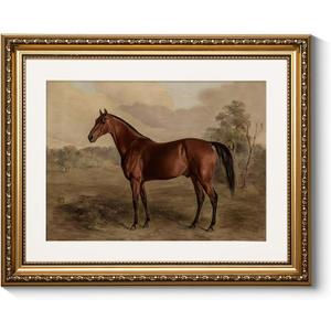 ARPEOTCY Vintage Gold Framed Horse Wall Art, Bedroom Bathroom Living Room Classic Horse Picture Wall Decor, Canvas Prints, Antique Picture Frame Rustic Paintings Home Farmhouse Decor, 13x16 Inch