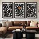 Large Framed Boho Floral Wall Art for Living Room, 3 Piece Mid-Century Modern Abstract Botanical Canvas Painting Prints Artwork for Walls, Black and White Flowers for Bedroom Hallway Office, 24x36