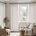 MIULEE Pinch Pleated Thick Linen Curtains 96 Inch 4 Panels Set Back Tab Memory Trained Pinch Pleat Semi Sheer Light Filtering Curtains Let Light in Window Drapes for Living Room Bedroom Beige White