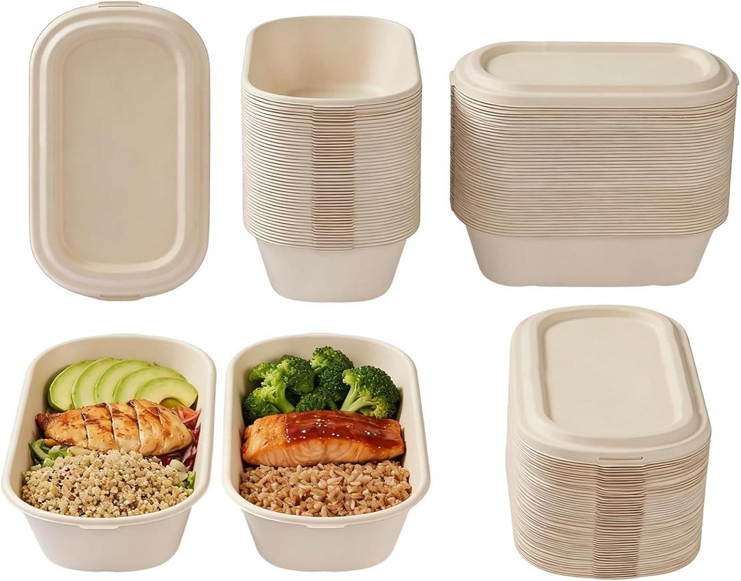 50pcs 27 Oz Meal Prep Containers - Disposable Meal Prep Food Containers With Lids, Microwavable And Freezable Compostable, Takeaway Containers Salad For Food Bowls And Bento Boxes(27 Oz/800 Ml)