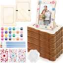 Fovths 24 Pcs Wooden Picture Frames, 7.5" x 5.5" Unfinished Wood Photo Frames with Stand, DIY Wooden Craft Frame with Stickers Painting Tools for Craft Paint and Decorate, Tabletop Display