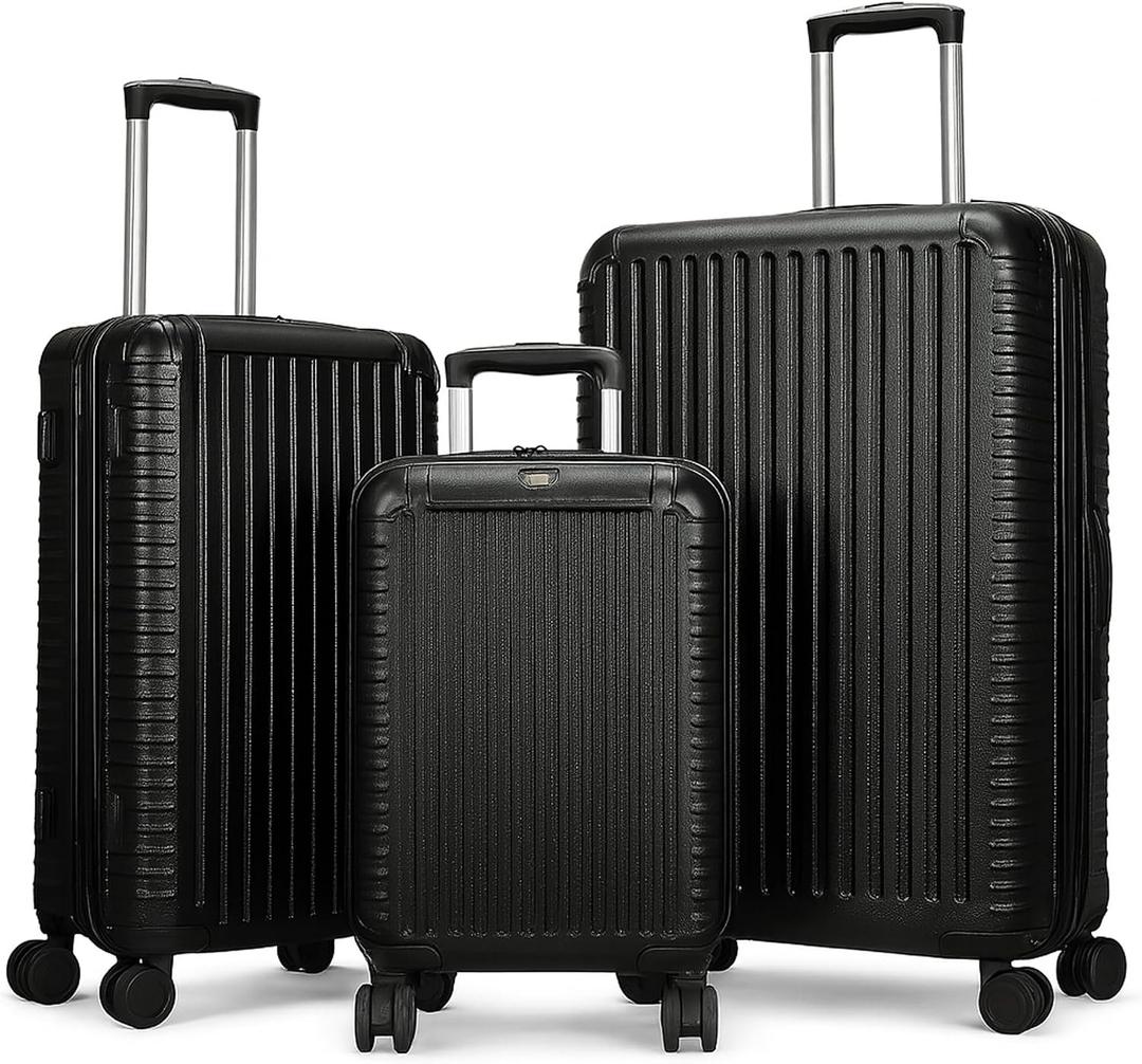World Traveler Dejuno Abrams 3-Piece Lightweight Hardside Spinner Luggage Set - Black 3-Piece Set(20in,24in,28in)