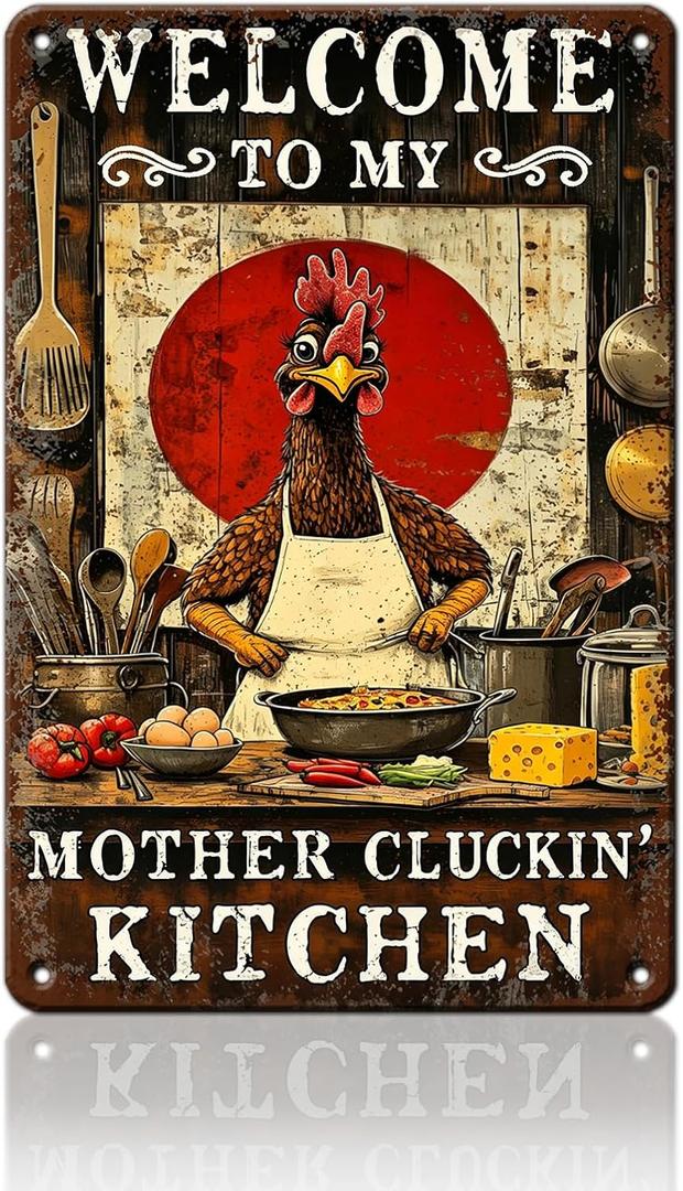 Funny Chicken Signs Welcome To My Kitchen Vintage Humorous Cartoon Rooster Cooking Aluminium Sign Metal Chicken Signs Decor Home Ktichen Farm Are Wall 12x16 Inch