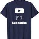 Subscribe Like Play Tube Button Vlogger T-Shirt T-Shirt, L, Navy