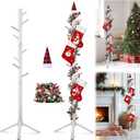 Christmas Stocking Holder Stand, 71 Inch Adjustable Christmas Stocking Holder Stand for Floor, Wood Freestanding Stocking Holder with 8 Hooks Included Metallic Tinsel Twist Garland & Christmas Hat