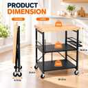 Plus-Size Foldable 3-Tier Kitchen Cart with Solid Oak Top, Black, 21.65"D x 29.13"W x 36.81"H