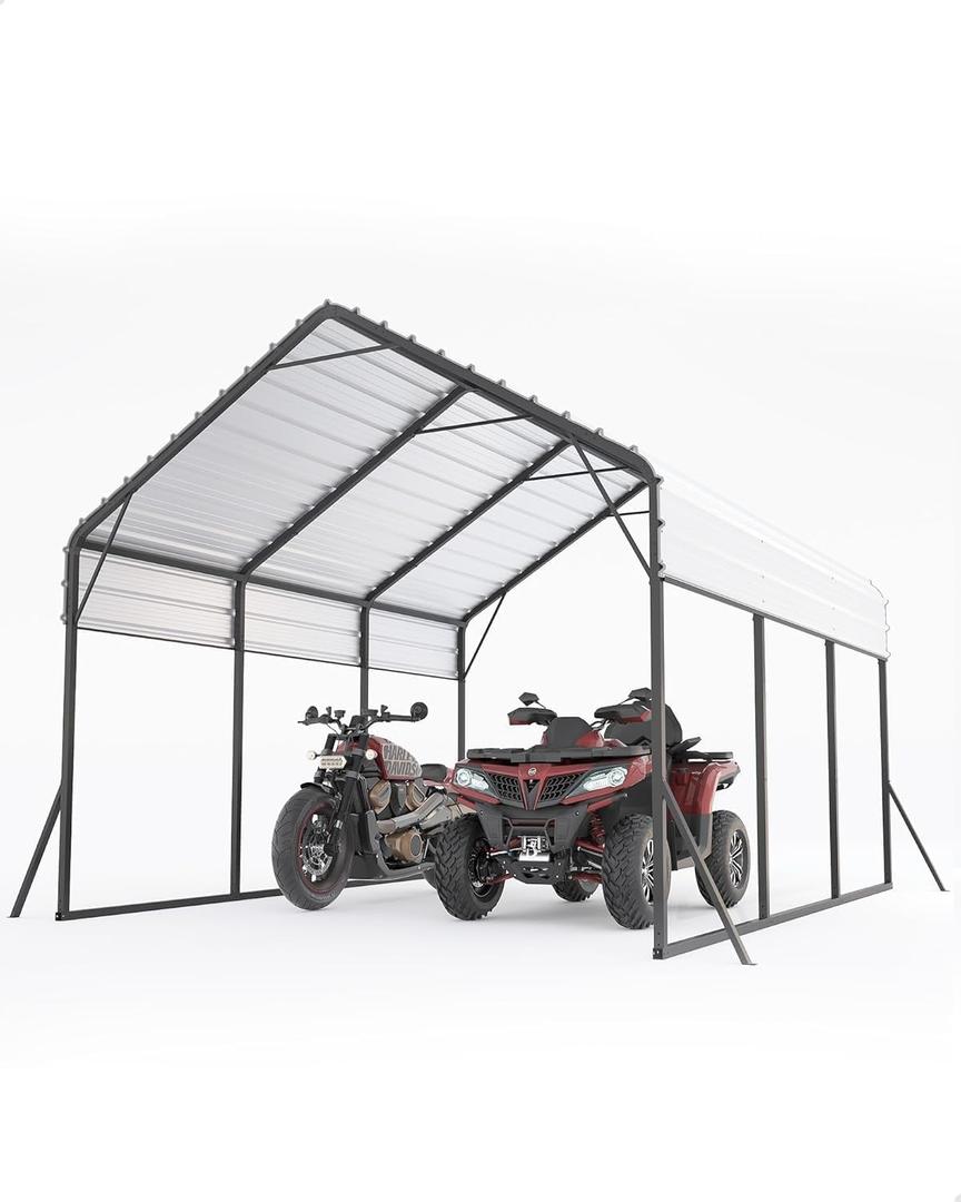Metal Carport, Carport with Reinforced Base and Galvanized Steel Roof, Heavy Duty Garage Car Shelter Shade, Outdoor Car Port Canopy for SUV, Truck, Boats, 13x16 FT
