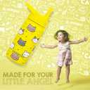 14 OZ Kids Water Bottle with Straw & 2 Lids (Flip & Spout) Leak Proof Metal Insulated Stainless Steel Reusable Tumbler for School & Sports Water Bottle - Yellow (Cat)