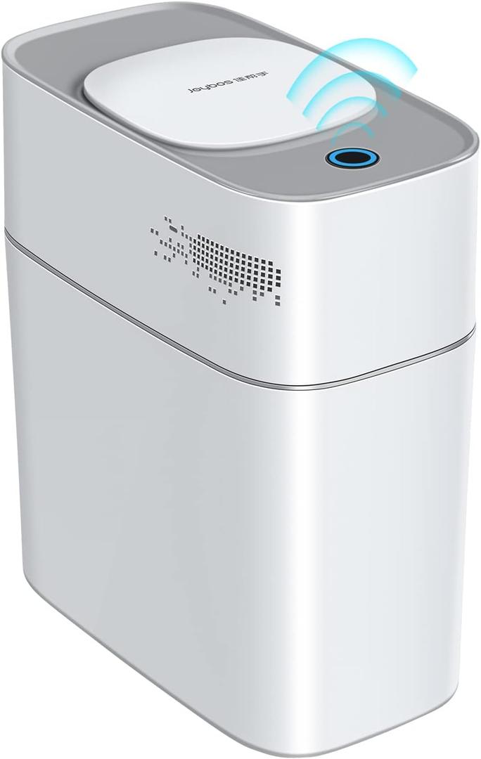 JOYBOS Bathroom Trash Can with Lid Automatic Garbage Can, 3 Gallon Slim Electric Waterproof Narrow Small Garbage Bin,Plastic Trash Bin, 14 L Motion Sensor Rubbish Can for Bedroom Office Toilet