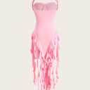 Women's Ruffle Halter Mini Dress Summer Bodycon Asymmetrical Party Club Dresses (Pink, L)