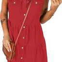 luvamia Women's Casual Summer Lapel Sleeveless Button Down Short Denim Jean Dress M 