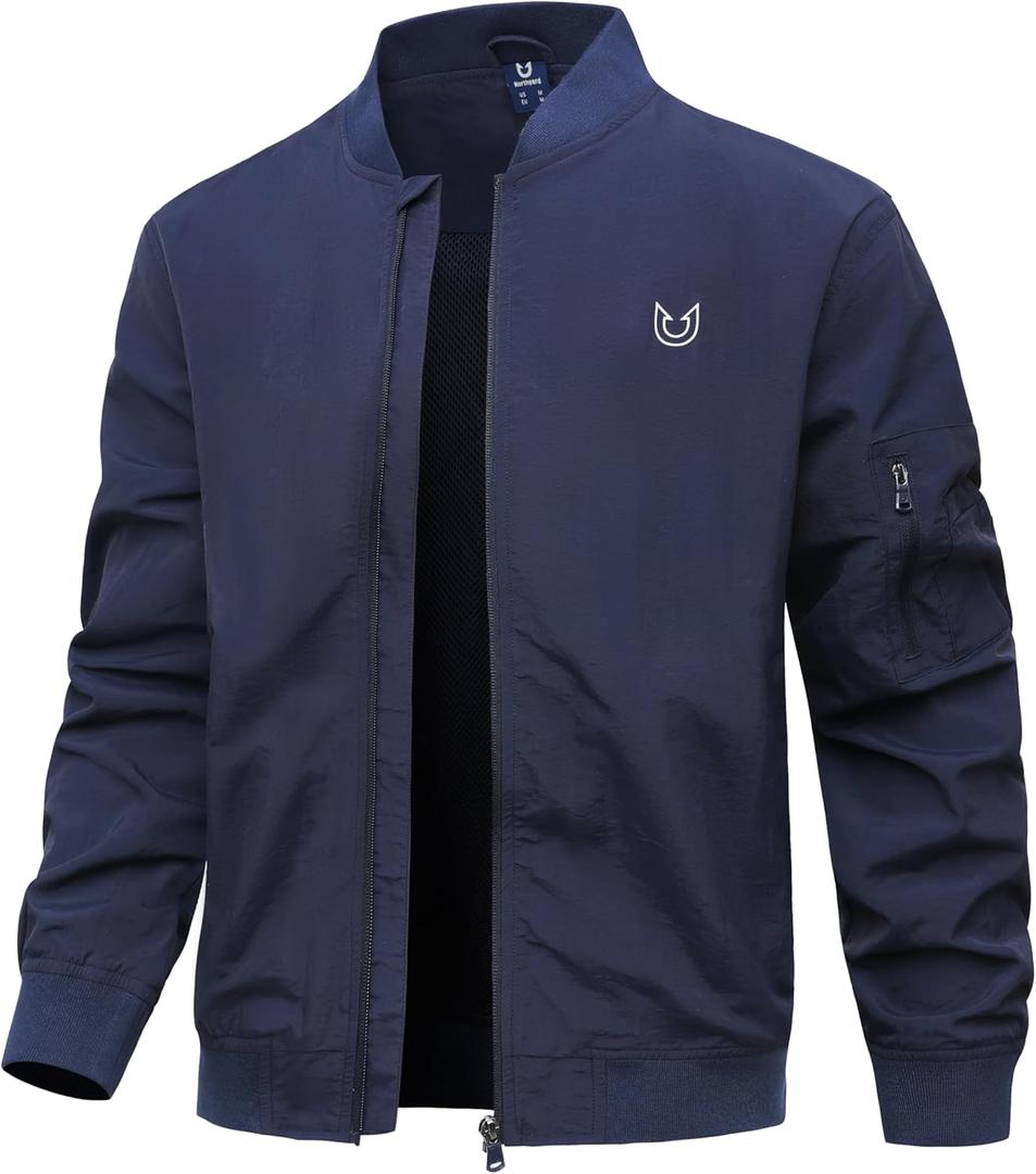 NORTHYARD Men's Bomber Jacket Lightweight Casual Windbreaker Zip Up Fashion Windproof Coat Spring Fall (L)