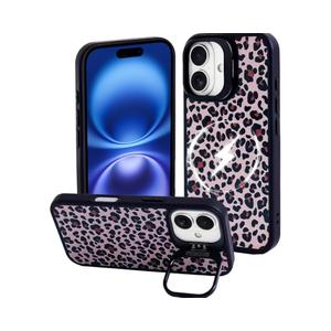 J.West Magnetic Case for iPhone 16 Case 6.1" Compatible with Magsafe,Matte Black Camera Lens Kickstand Drop Protection Animal Leopard Shockproof Rugged Phone Cover Cases Pack of 2