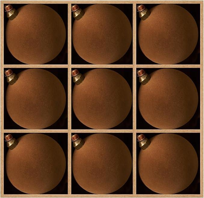 DN DECONATION Christmas Ball Ornaments Set of 9 – Brown Velvet Shatterproof Christmas Tree Ornaments with Ribbon, 3.14” Rustic Vintage Plastic Balls for Xmas Tree Decor, Holiday Decorations