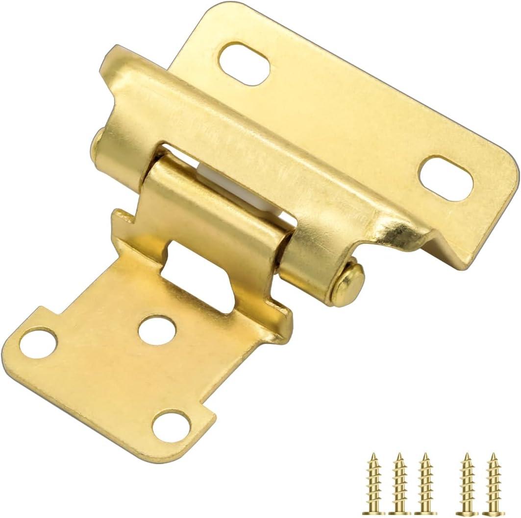 Cabinet Hinges Brass Gold for Kitchen Cabinet Doors, 20 Pack (10 Pairs) 1/2" Overlay Partial Wrap Self Closing Hidden Kitchen Cabinet Hinges, Semi Hidden Hinge for Cabinet Door