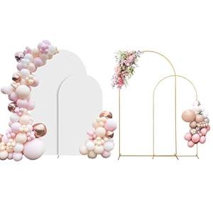 SuuWoee Arch Backdrop Stand Set of 2 With Cover (7.2FT+6FT) Gold Metal Wedding Arch Balloon Stand With Cover for Birthday Party Baby Shower Graduation Ceremony Decoration