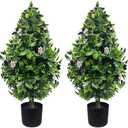 DOPGIB Artificial Topiary Boxwood Trees: 3FT Tall（2 Set) UV-Anti Fake Greenery Decorative Plants Outdoor for Home Front Porch, Indoor Walkway, Entryway Indoor & Outdoor Home Decor