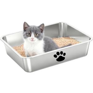 Stainless Steel Cat Litter Box,Metal Kitty Litter Pan,Kitty Shallow Litter Box for Small Animals Cats Kitty,Rabbits Toilet,Easy to Clean,Non Stick (15.7"x 11.8"x 4")